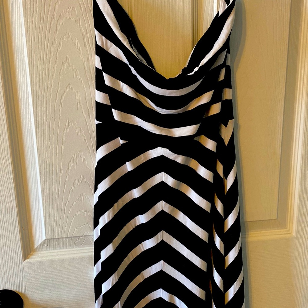 WHBM strapless maxi dress with v opening at bottom dress.